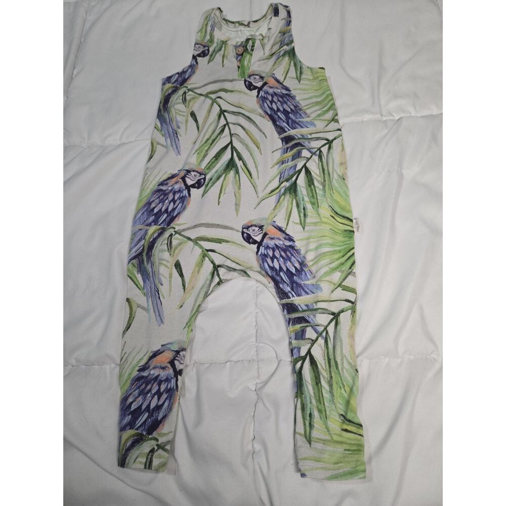 Vtg Romper Jumpsuit 2t Colorful Farm Rio Little Yogi Parrots Tropical Cotton